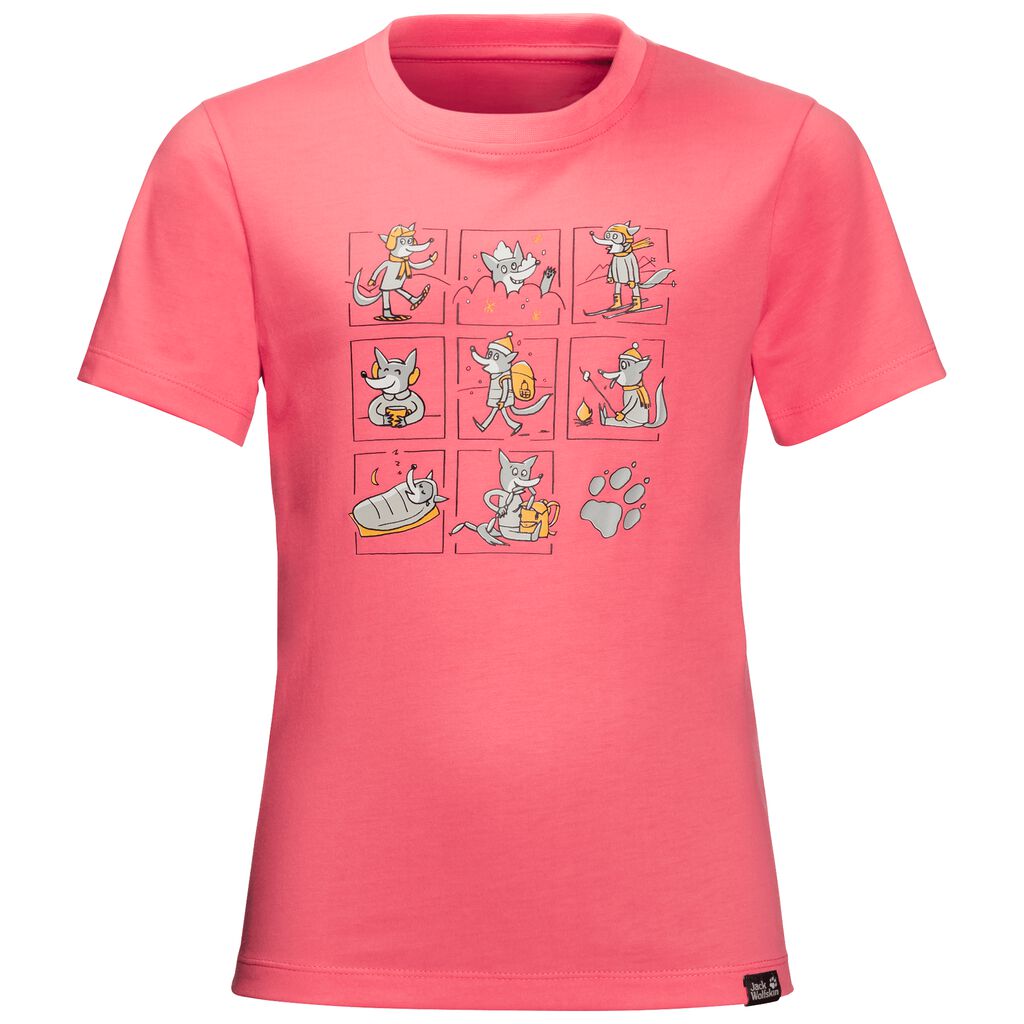 Jack Wolfskin MANY WOLVES Koszulka Dziecięce - Koralowe Różowe 9872JKMGQ